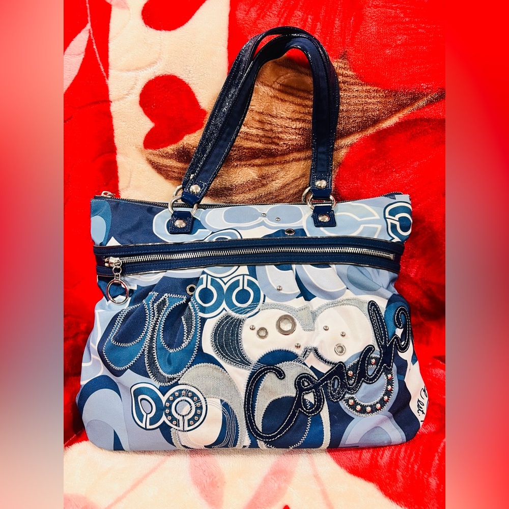 Coach Poppy Signature Denim Glam Tote EUC